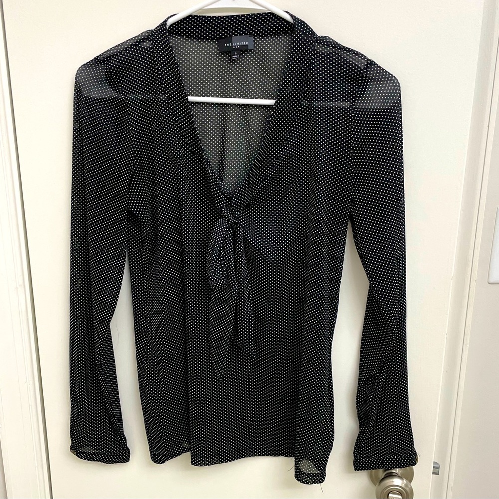 Limited Sheep Long-sleeve Black and White Polka Dot Tie Blouse